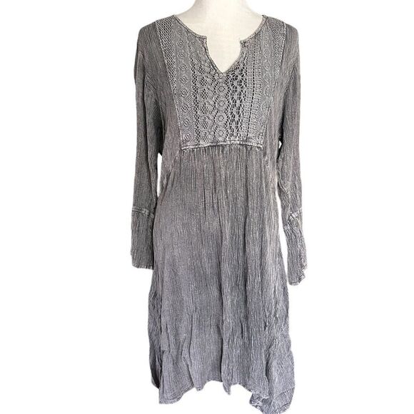 Relaxx Gray Boho Festival Midi Casual Flowy Summer Church Long Sleeved Dress - Picture 1 of 7